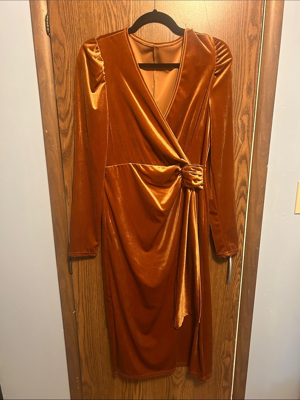 Copper Velvet Faux Wrap Cocktail Dress Medium